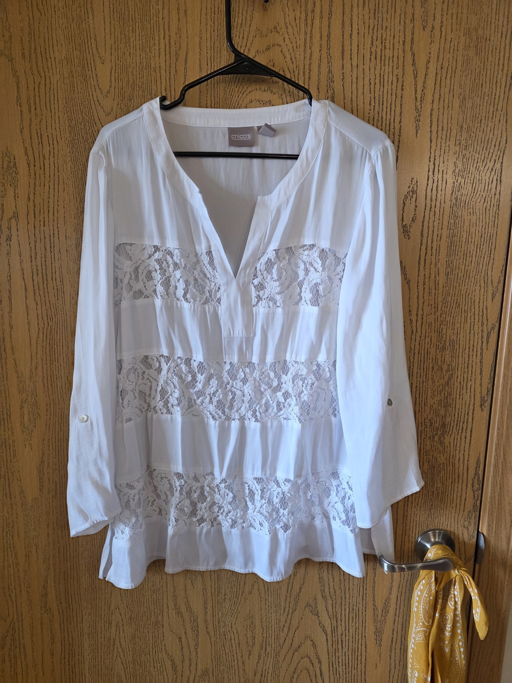 Chico's White Lace-Inset V-Neck Blouse
